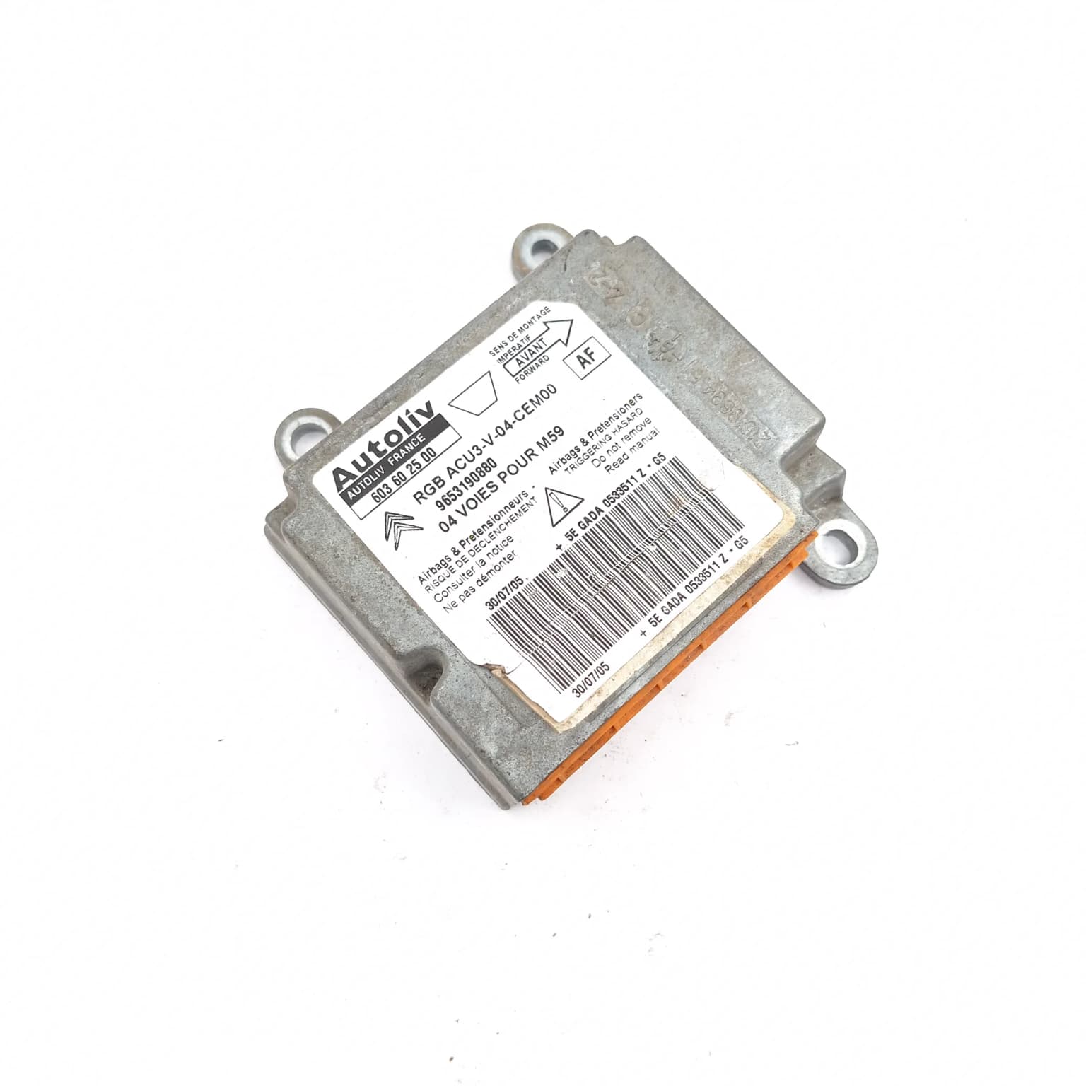 Airbag control module Peugeot PARTNER 1 1996–2013 9653190880 – 1