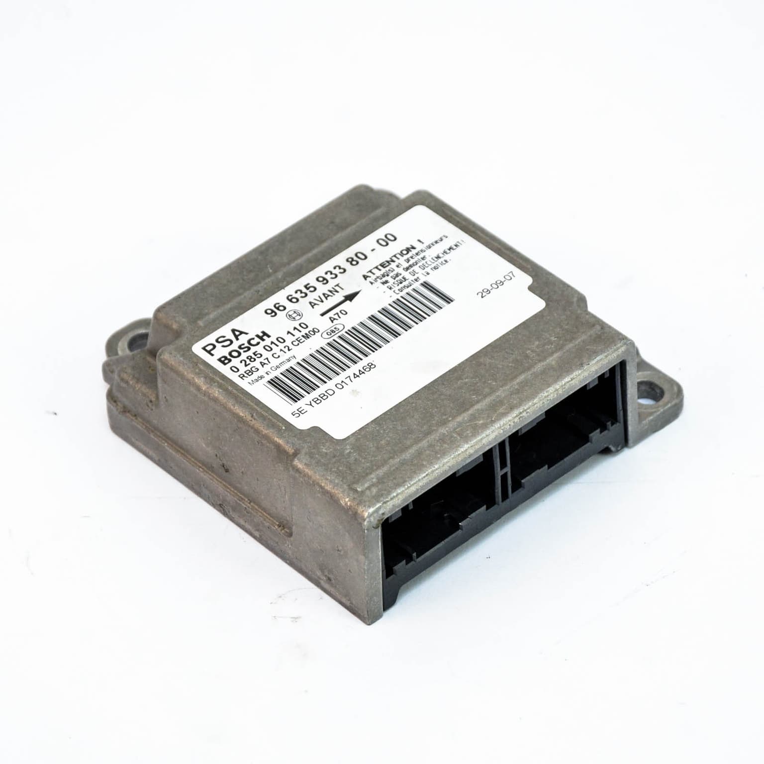 Airbag control module Peugeot 207 2006–2014 1.4 16V 8FS (EP3) 966359338000 – 1